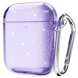 Svanove for Airpods Case Clear Glitter, Sparkly Bling Cute Airpods 1st 2nd Generation Case with Keychain, Hard Shell Girly Y2k Aesthetic Airpods Cover Accessories for Women Girl, Light Purple