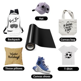 Heat Transfer Vinyl, 12''x16.5ft Black HTV Vinyl Iron On Vinyl for All Cutter Machine, HTV Vinyl Rolls for Shirts,Easy to Cut for Heat Vinyl Design