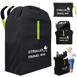 XEERUN Stroller Travel Bag with Carrying Straps, Black with Green Accents, Portable Storage Case for Baby Pushchair