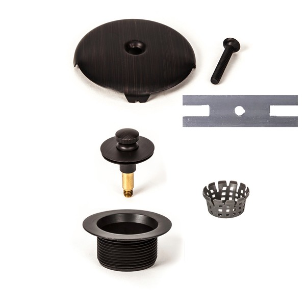 PF WaterWorks PF0968-ORB Lift Lock (Push Pull) Bath Tub Drain Assembly (Coarse Drain 11.5 TPI + Stopper + One (1) Hole Face Plate - FREE Hair Catcher/Strainer - Eliminate Clogs Oil Rubbed Bronze