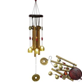Lucky Wind Chimes, Vintage Metal Hanging Wind Bell Outdoor Good Luck Hanging Charm with Coin for Garden Home Patio Yard (Wooden commemoration)