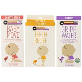 Wellements Organic Baby Remedy Essentials Pack of 3( (1) Baby Constipation Support 4 Fl Oz, (1) Baby Tooth Oil 0.5 Fl Oz , (1) Gripe Water 4 Fl Oz -Packaging May Vary
