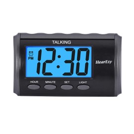 HearEsy Talking Alarm Clock for Visually Impaired - Large Numbers Desk Clock - Day Clock for Seniors - Battery Operated Large Display Alarm Clock, Digital Clock, Digital Alarm Clock (Dark Grey)