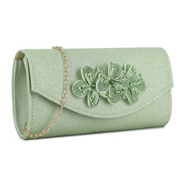 UShopUK Glitter Shiny Floral Bridal Prom Wedding Evening Clutch Party Shoulder Purse Hand Bag (Mint Green)
