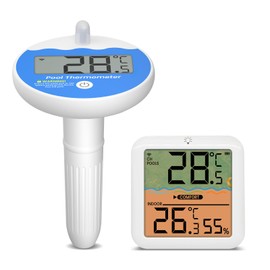 LSENLTY Wireless Pool Thermometer, IP68 Waterproof&328ft Remote Digital Pool Thermometer Floating Easy Read, Indoor Humidity&Temperature Monitor,Water Temperature Monitor for Swimming Pool Spa Hot Tub