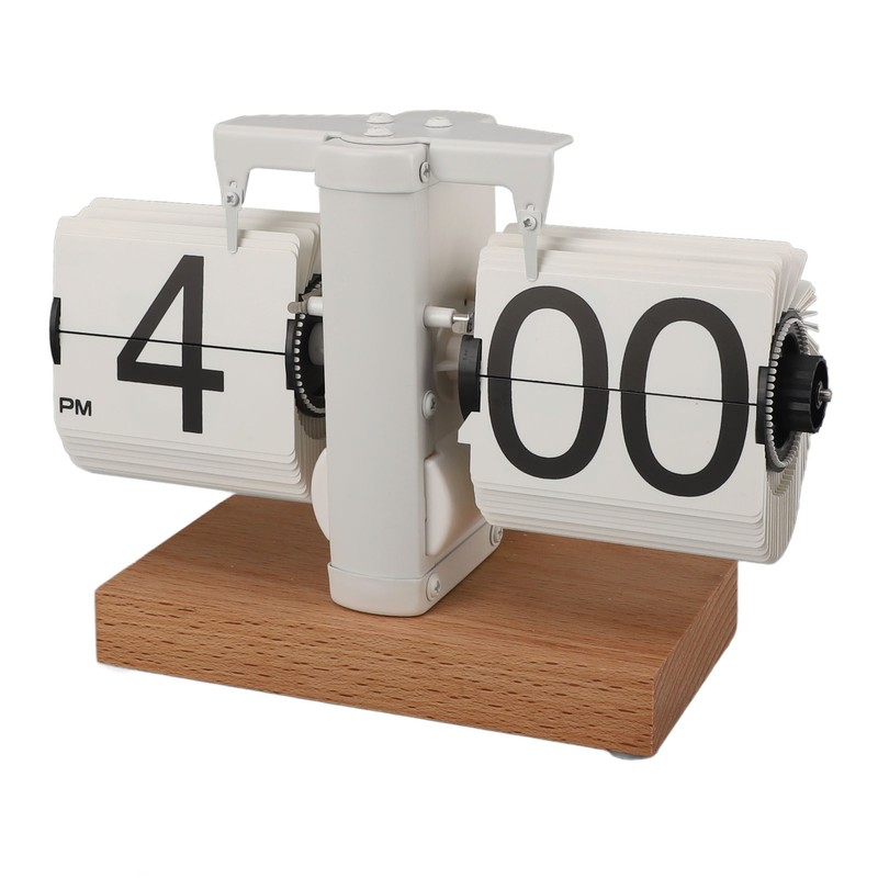 Flip Desk Clock Auto Mechanical Flip 12H AM PM Wood