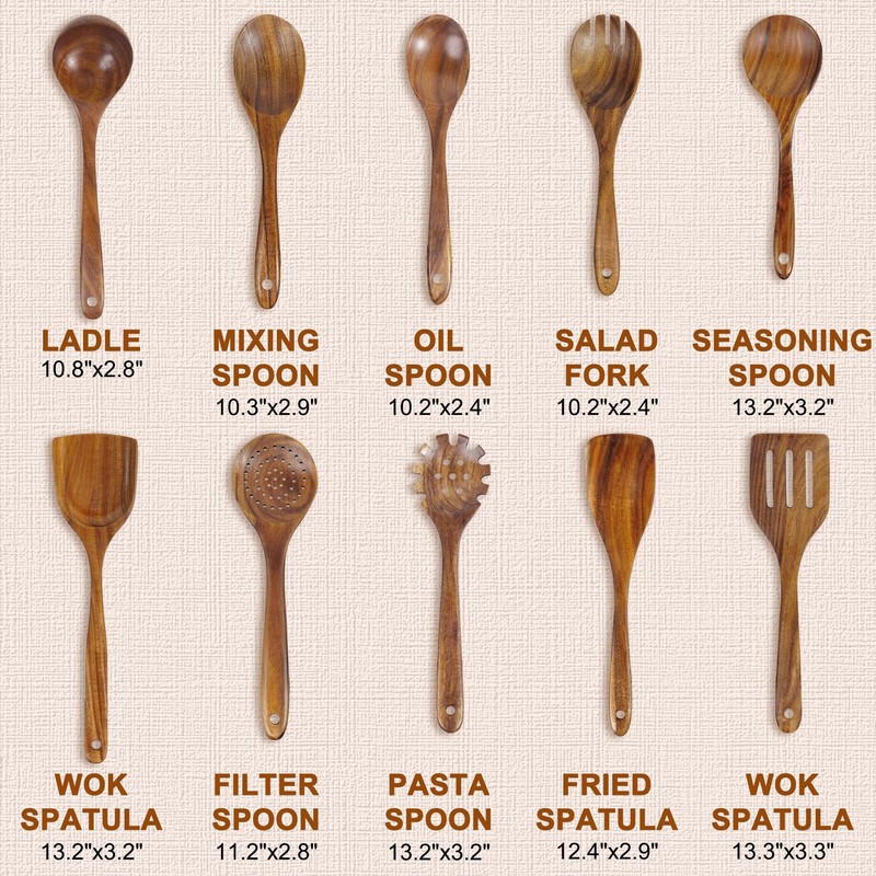 FJNATINH Wooden Kitchen Utensils Handmade for the Kitchen (Ten Piece