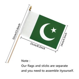 TSMD Pakistan Stick Flag Pakistani Small Mini Hand Held Flags,5x8 Inch,12 Pack