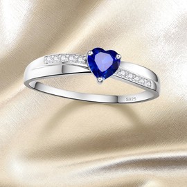 AVECON 925 Sterling Silver Sapphire Heart Promise Ring for Her Bule Solitaire CZ Engagement Wedding Eternity Anniversary Ring for Women Size 5