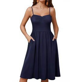 YIOYOLA Summer Dresses for Women 2025 Wedding Guest Navy Blue Sundresses for Petite Teens Sleeveless A Line Casual Beach Dress(YYL308-Navy,S)