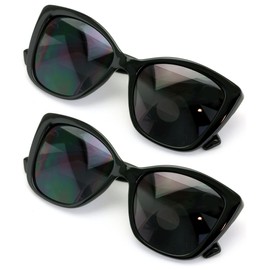 V.W.E. 2 Pairs Oversized Women Bifocal Reading Sunglasses Reader Glasses Butterfly Vintage Black Tortoise UV400 (2 Black, 2.25)