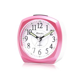 Ravel - Midsize Small Two Toned Pastille Alarm Clock with Snooze and Light - Analogue Quartz - RC047.5 - White/Pink
