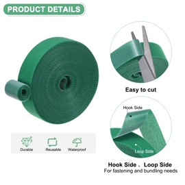 M METERXITY 1-Roll Garden Plant Tape, 16 ft x 0.8 in Garden Hook and Loop Plant Ties Multi-Purpose Use Adjustable and Reusable Twist Wire Tape for Plants/Flowers/Vines [Green]