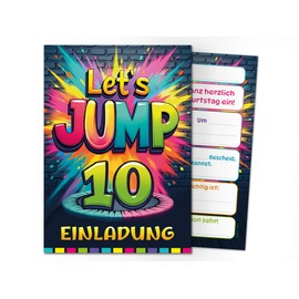 8 Invitation Cards with 8 Envelopes for 10th Children's Birthday Jump Party Boys Girls Kids Cool Colourful Invitations Tenth Birthday Invitations Kids