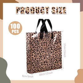 Woanger 100 Pcs Shopping Bags for Small Business Cheetah Leopard Plastic Bags with Handles for Merchandise Retail Boutique(Brown)