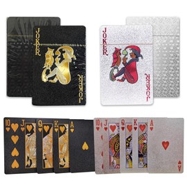 PXDUCN Playing Cards UK, 2 Pack Waterproof Playing Cards Waterproof with Storage Box, Solid Color No Fading Card Games, Poker Set for Pool Parties and Beach Trips (Silver+Black)