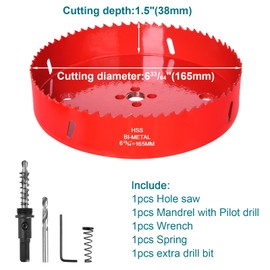6-1/2 Inch / 165mm Hole Saw for Wood, Plastic Board, Ceiling,Drywall, and Metal Sheet - HSS Bi-Metal Hole Cutter with Pilot Drill Bit