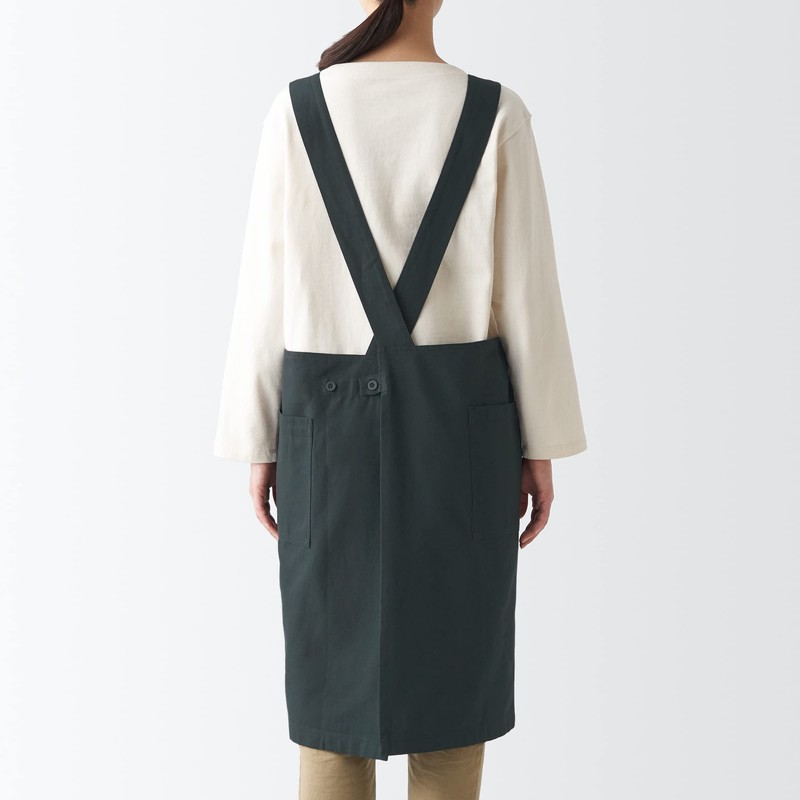 MUJI 12835783 Cotton Plain Weave Work Apron, Dark Gray, L-XL,