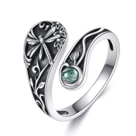 YAFEINI Dragonfly Spoon Ring S925 Sterling Silver Dragonfly Ring Adjustable Thumb Rings Moss Agate Jewelry Gift For Women Female (7)
