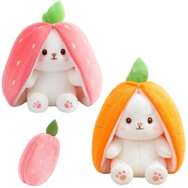 Rabbit Toys, Bunny Toys, Plush Toys, 2 Pack Stuffed Animals with Strawberry and Carrot Design, 18cm Soft Plushies for Kids, Home Decor, Gifts for Children
