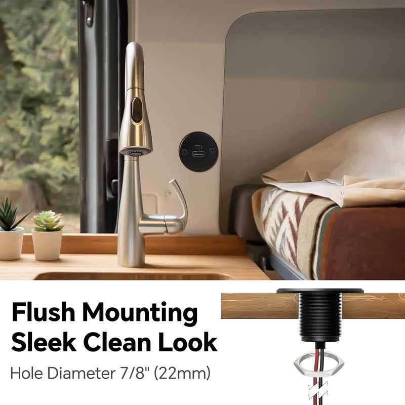 CamperXlite RV USB C Outlet 12V/24V All-aluminum QC 3.0 USB