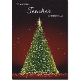 doodlecards Teacher Christmas Card Green Christmas Tree Large A4 Size Christmas Card for Teacher with Plain Envelope