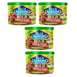 Blue Diamond Bold Spicy Dill Pickle Almonds - Size 6 oz Cans  (Pack of 4)