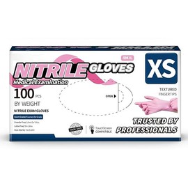 4 Mil PINK NITRILE Disposable Gloves 100pcs Powder-Free Latex-Free for Medical, Cooking, Food-Safe, Cleaning - Soft, Sensitivity, and Durability exam - Size: Large