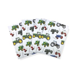 Tractor Recycled and Recyclable Gift Wrapping Paper - Vintage and Modern Tractors - 4 Sheets and 4 Tyre Track Strung Gift Tags - Birthday - Father's Day - Farm - Christmas