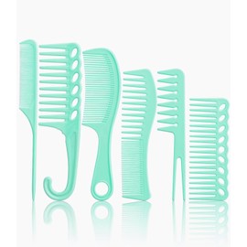 6PCS Professional Hair Comb Set for Women & Men Green Rat Tail, Wide & Fine Tooth Combs for Curly Hair, Braiding, Barber Styling, Cutting & Parting