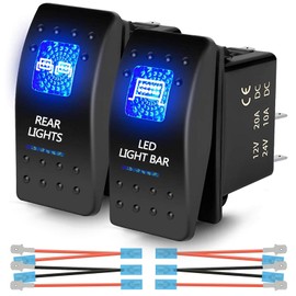 Xislet 2Pcs UTV Rocker Switch 12V 20A 3-Pin Blue LED Marine Rocker Switch for Polaris RZR Ranger 570-1000 XP SXS Maverick X3 Pioneer ATV Golf Cart Boat Rear Light Toggle Switch - with Jumper Wire