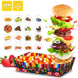 KERINGO No Folding Required 100 Pack 2 Lb Fiesta Plates Mexican Food Trays Floral Stripe Design Disposable Paper Serving Containers Boats for Taco Nights Nachos Fries Popcorn Snacks