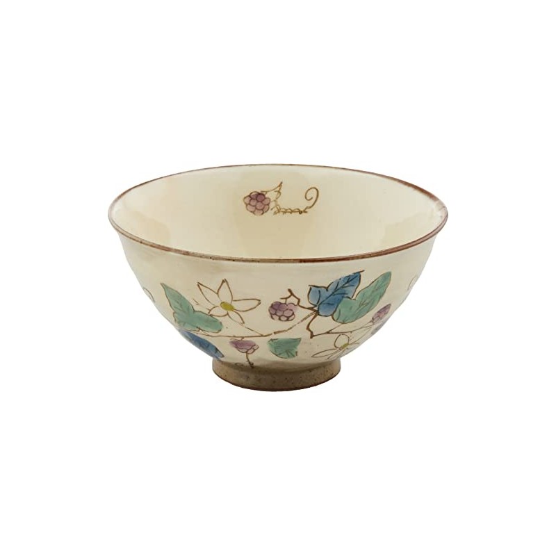 Hasami Ware 62366 Rice Bowl (Large), Flower (Strawberry) Handle, Purple