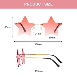 Funny Sunglasses, Rimless, Star-Shaped Sunglasses, Party Glasses, Hippie Glasses, Unisex Retro Party Sunglasses, Irregular Sunglasses for Carnival Props, Birthday Party