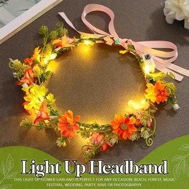 DRESBE Light Up Flower Crown Headbands LED Fairy Floral Hair Accessories for Women