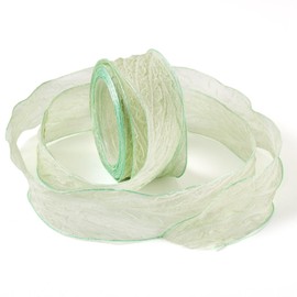 KISSITTY 10 Yards Pale Green Crinkled Ribbon 1 Inch Wide Wrinkled Ruffled Craft Decorative Polyester Ribbon for Valentine's Day Floral Bouquets Garlands Wedding Gift Wrapping Hair Decor