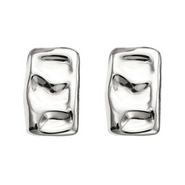 Chunky Gold Rectangle Stud Earrings for Women Teen Girls, Gold Statement Earrings Dainty Square Geometric Earrings Wide Thick Sheet Studs Jewelry (Silver)