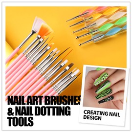 Teenitor Teenitor Nail Art Brushes Nail Art Tools, Nail Brushes for Nail Art Kit with Nail Stickers, Nail Design Kit Nail Design Brushes Nail Gems, Dotting Tools Nail Art Stickers Nail Glitter Nail Accessories