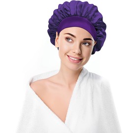 Satin Bonnet Silk Bonnet for Sleeping Hair Bonnet for Sleeping Silk Sleep Cap Bonnets for Women Curly Natural Braid Hair Bonnet for Men Adjustable Wide Band Double Layer, Purple
