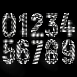 MAYJOYDIY Bling Number Rhinestone Iron-On Hotfix Transfer Sticker 0-9 Digital Number Clothing Repair Crystal DIY Patch Repair Hotfix Applique for Shoes Bags Hats Decoration Crafts