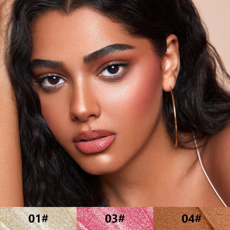 3PCS Contouring Stick in Highlighter, Bronzer and Blusher, a non-greasy