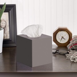 DWËLLZA HOMË Tissue Box Cover Square - Facial Cube Tissue Box Holder Case Dispenser for Bathroom Vanity Countertop, Bedroom Dresser, Office Desk or Night Stand Table, 2 Pack - Grey