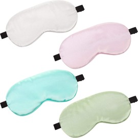 BBTO 4 Pcs Silk Sleep Eye Masks Smooth Soft Satin Eye Covers with Adjustable Strap Blindfold for Sleeping Blocking Out Lights Travel Relaxation（Light Green, Emerald, Silver, Light Pink）