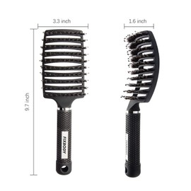 FIXBODY Boar Bristle Hair Brush - Curved & Vented & Oversize Design Detangling Hair Brush for Women Long, Thick, Curly and Tangled Hair Blow Drying Brush(Black)
