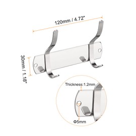 sourcing map Coat Hook Rack, Stainless Steel Wall Mounted Coat Rack with 2 Hooks Hook Rail Wall Hangers for Hanging Bedroom Bathroom Silver 2Pcs