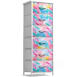 Sorbus Fabric Dresser for Kids Bedroom - Chest of 6 Drawers, Tall Storage Tower, Clothing Organizer, for Closet, for Playroom, for Nursery, Steel Frame, Fabric Bins - Wood Handle (Watercolor)