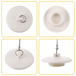 2 Pieces Drain Plug, Rubber Bathtub Plug, 1-1/2 Inch Tub Plug with 15" Stainless Steel Beaded Chain, Sink Stopper for 1.5" to 2" Bath Tub, Kitchen, Bathroom and Laundry Sink, White