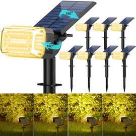 Kipeini 102 LEDs Solar Spot Lights Outdoor Waterproof IP65, [ 4 Modes/8 Pack] Solar Spotlights, Adjustable Light & Panel Landscape Flood Powered Lights for Yard Garden Pathway Wall Tree(Warm White)
