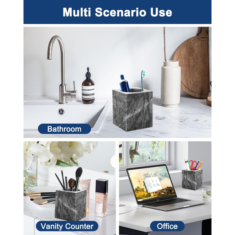 CABALAY Marble Pencil Pen Holder for Desk, Multi-Functional Pen Cup