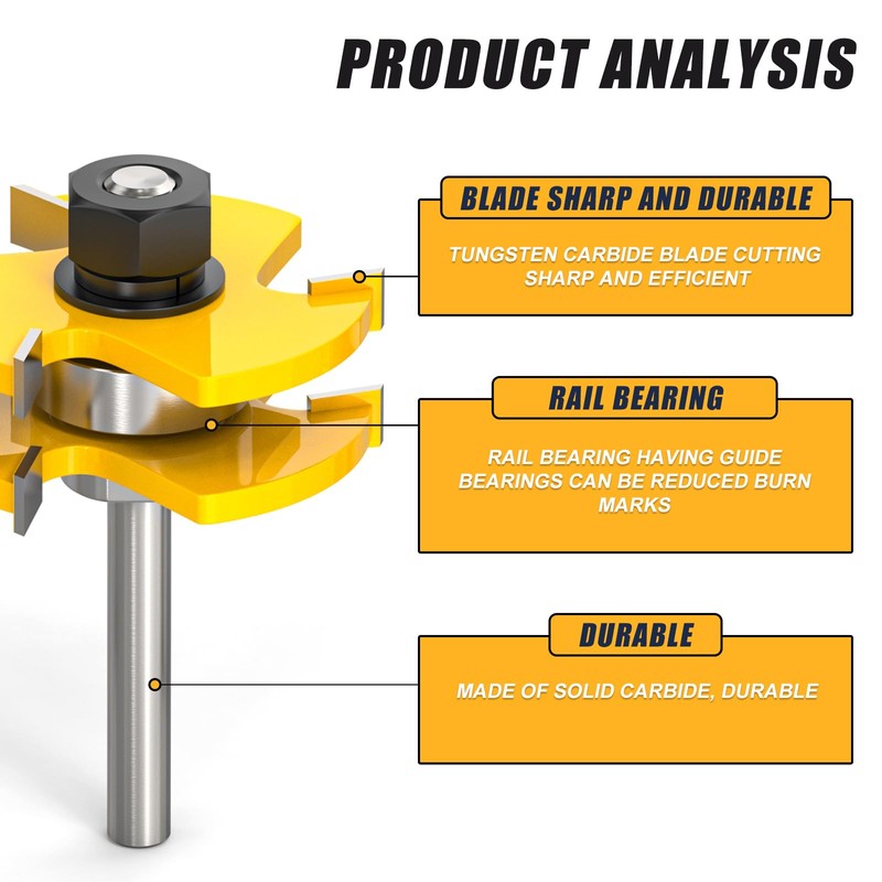 MEANLIN 3PCS Reversible Finger Joint Router Bit & Tongue and